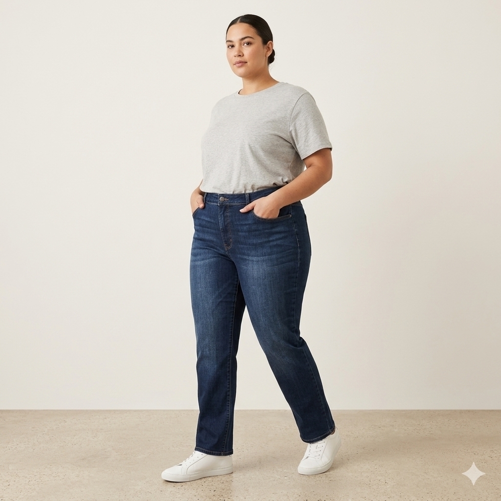 Avenue High Rise Straight Leg Jeans Blue 32P Petite Plus